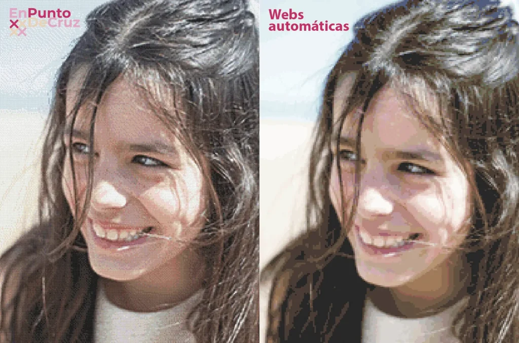 Calidad de patrones de EnPuntoDeCruz.com comparada con web de proceso automático, utilizando mismo tamaño y número de colores.