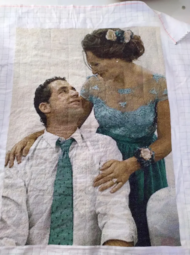 Retrato boda en punto de cruz